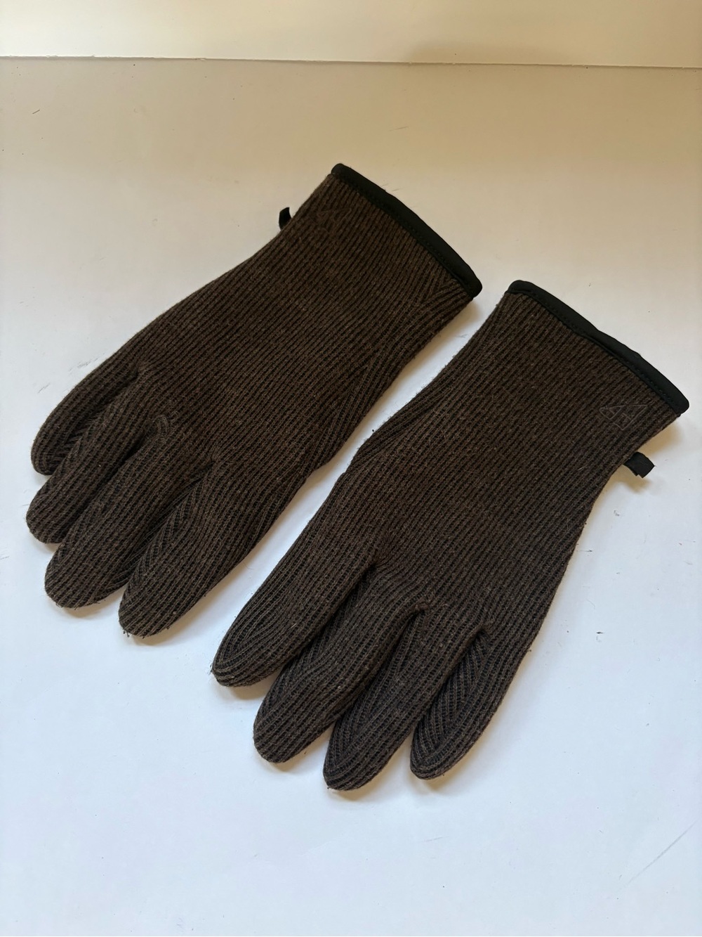 Eddie Bauer Brown Knit Wool Blend Gloves L Minimalist Warm Fleece Lining Men’s